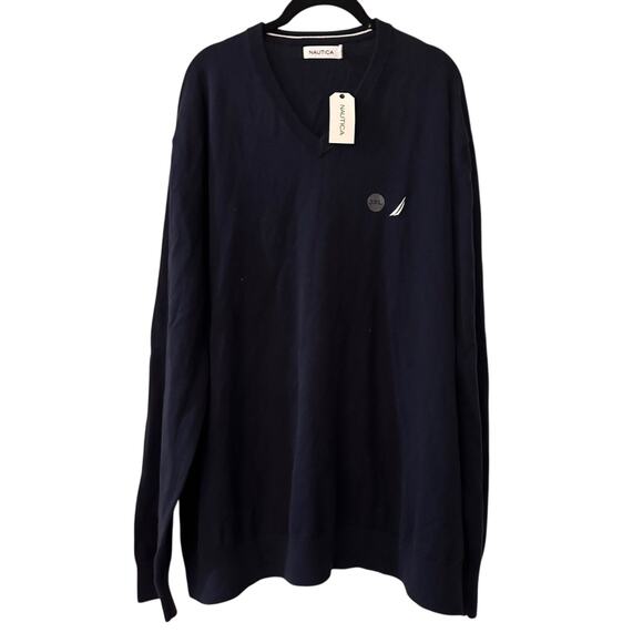 NWT Nautica navy blue vneck knit sweater size 3XL - Picture 1 of 5
